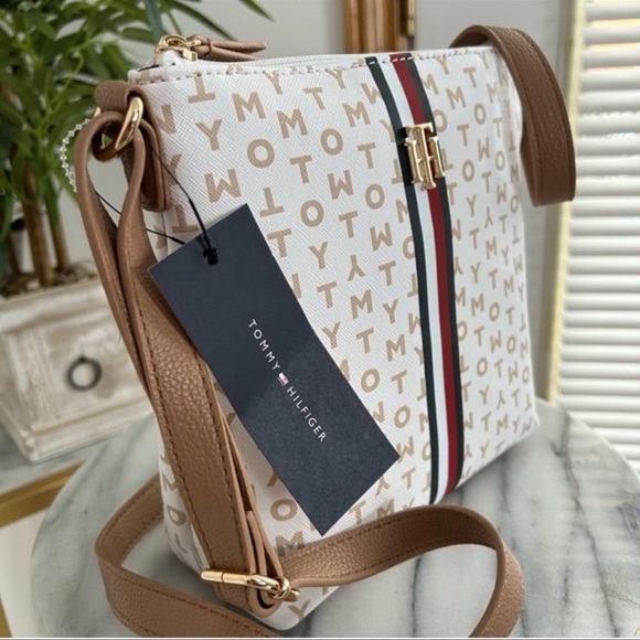 Tommy Hilfiger Monogram Tan and White Crossbody Bag - Picture 2 of 5